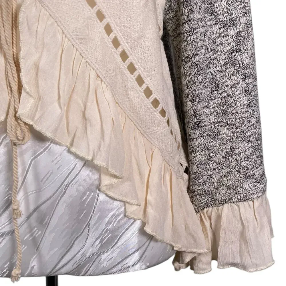 NWT Sage Boho Open Lace Front Ruffle Peasant Coquette Cream Gray Top Size Small - Picture 9 of 16